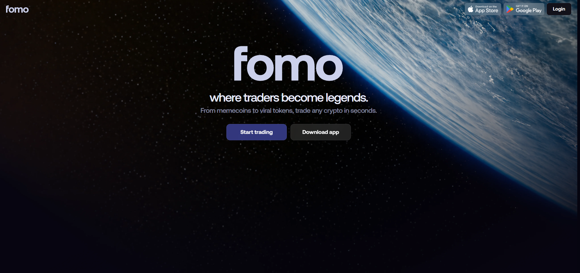 Fomo social crypto trading app and web platform