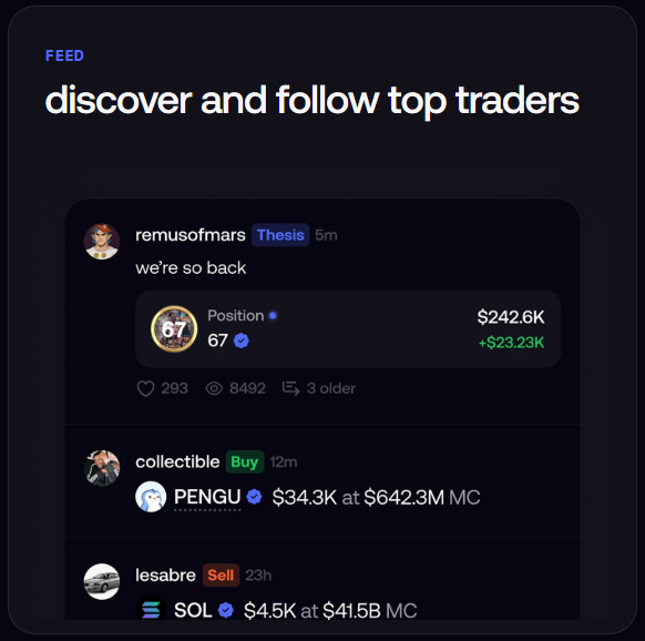 Fomo social trading feed for discovering and following crypto traders
