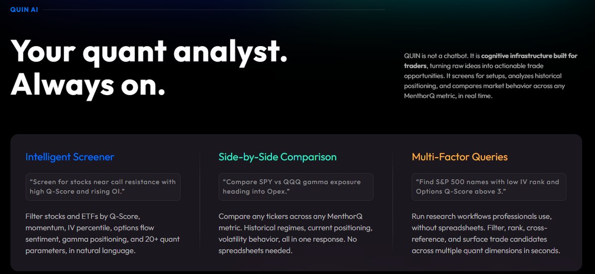 QUIN AI turning plain-English questions into MenthorQ quant screens