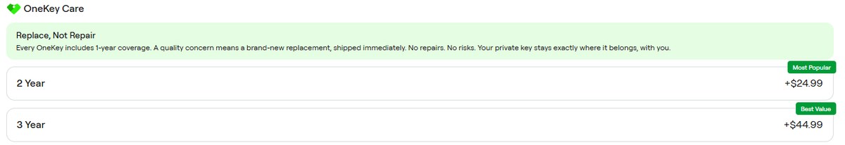 OneKey Care replace not repair policy with one year coverage and optional two and three year extensions